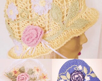 Summer Hats, Blue Summer Hat, Yellow Summer With Flowers, Flower Sunhat, Blue Floral Sunhat, White Floral Hat, Pretty Summer Hat