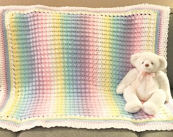 Rainbow Baby Blanket, Rainbow Lap Blanket, Rainbow Wheelchair Blanket, Baby Blanket, Nursery Blanket, Pastel Rainbow Blanket