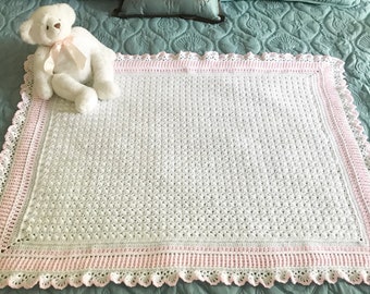 New Baby Gift, Baby Shower Gift, Pink &White Baby Blanket, Nursery Blanket, Cozy Baby Blanket