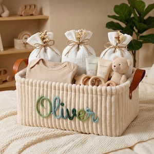 Personalisierter Stickerei Baby-Aufbewahrungskorb - Individuell gestickter Name Spielzeugbox - Babypartygeschenk Gestrickter Draht Art