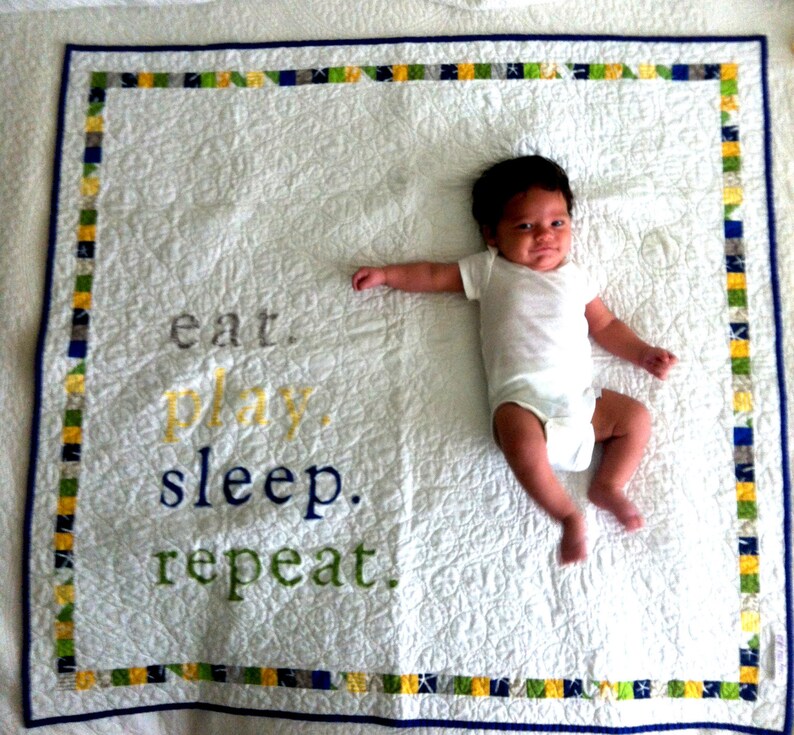 Custom eat.play.sleep.repeat baby quilt 40x41 in your