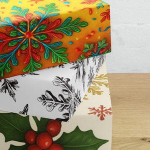 Christmas Wrapping Paper Set – Festive Holiday Gift Wrap with Snowflakes, Holly, and Bold Patterns – 3 Pack Variety Wrapping paper sheets