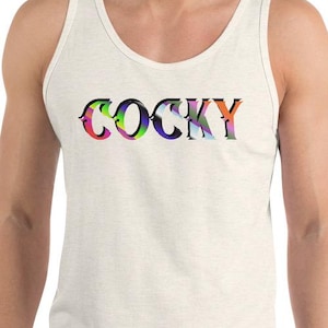 COCKY Pride Tank Top – Bold Rainbow Lettering | Gay Apparel | Funny LGBTQ+ Muscle Shirt Men&#39;s Tank Top