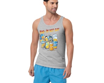 Funny Gay Pride Tank Top: Beer Can Graphic Muscle Shirt