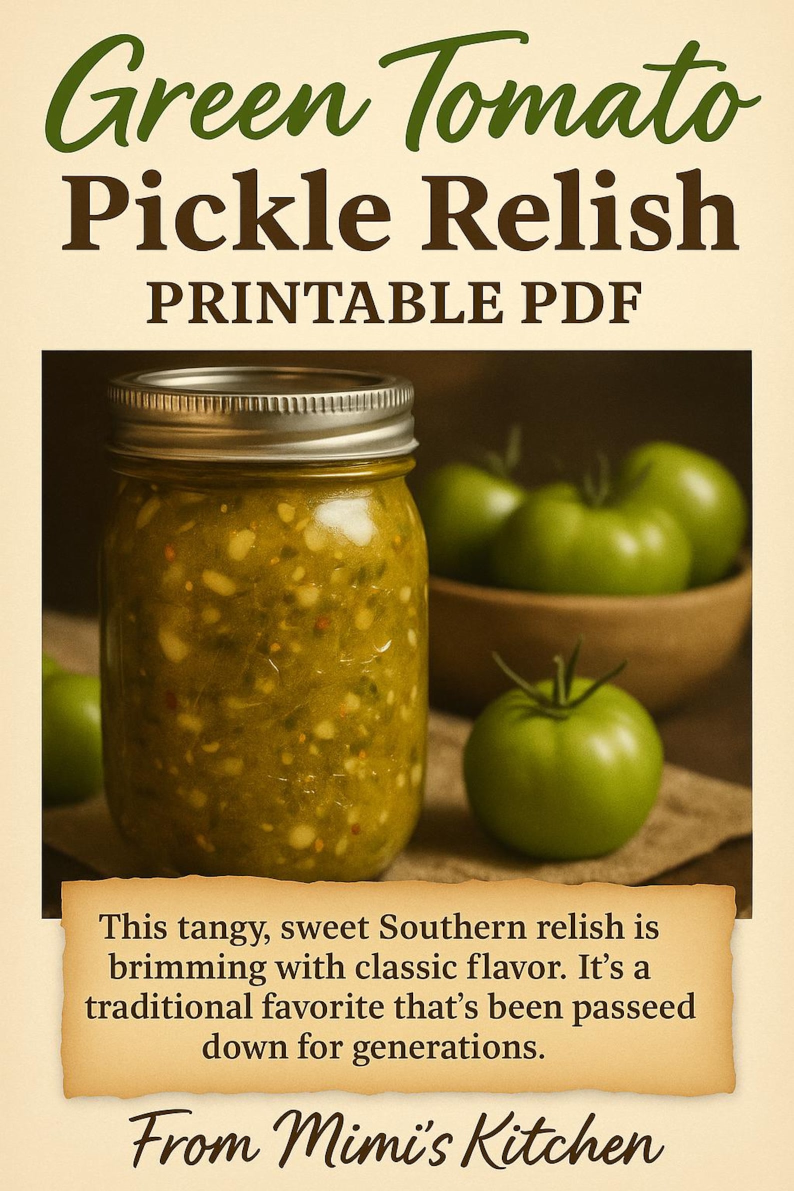 Green Tomato Pickle Relish | Printable Southern Recipe PDF | From Mimi