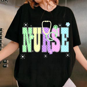 Neon Checkered NURSE PNG, Nurse Neon Distressed Png, Everyday Png, Nurse Life Png , Hand Drawn,Colorful PNG