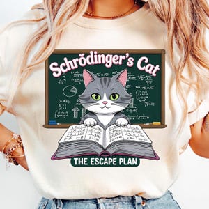 Funny Schrödinger&#39;s Cat Escape Plan Science Design T-Shirt PNG, Quantum Physics Humor, Science Nerd png, Geek Gift Idea, Digital Download