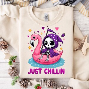 Funny Summer Skeleton Clipart, Just Chillin PNG, Snarky Skeleton Sublimation Design, Grim Reaper, Summer Vacation DTF File, Trendy Design
