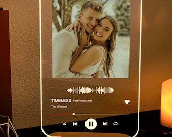Personalized Music Plaque with Photo, Photo Night Light, Anniversary gift