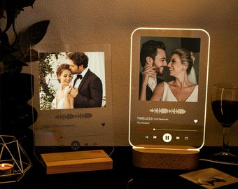 Personalized Photo Night Light, Photo Music Plaque, Anniversary Gift