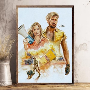 Affiche du film The Fall Guy, impression inspirée d'un film d'action, art mural de film cascade