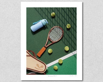 Giclée Tennis Art Print: Green Poster, Minimalist Sport Decor (11x14)