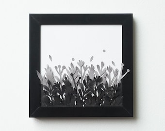 Framed Botanical Paper Art: Hand-Cut Black & White Minimalist Decor