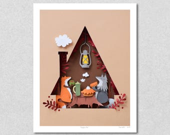 Giclée Print: Thanksgiving Dinner Paper Art - Fall Artwork