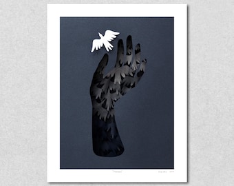 Giclée Art Print: Minimalist Black and White Bird - 11x14