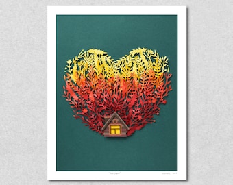 Fall Cabin Giclée Print: Textured Paper Art, 8x10