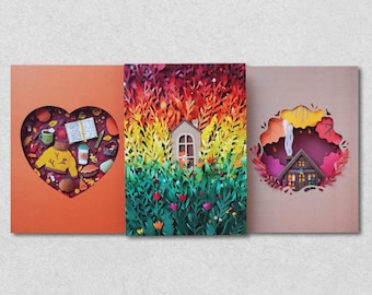 Fall Paper Art Card Set: Hand-Signed Fine Art Prints, 5x7