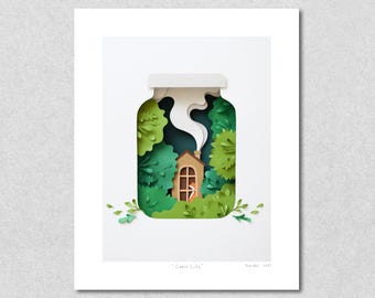 Giclée Print: Cabin Life Paper Art - Minimalist Nature Print