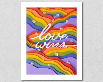 Love Wins Giclée Print: Rainbow Lettering, Pride Wall Art