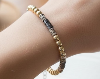 Gold Filled & Hematite Beaded Bracelet, Sterling Silver Accents