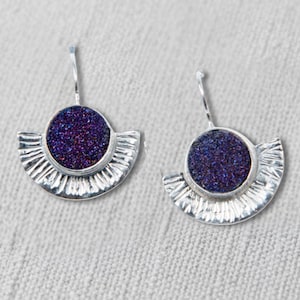 Handmade Purple Druzy Quartz Sterling Silver Dangle Earrings
