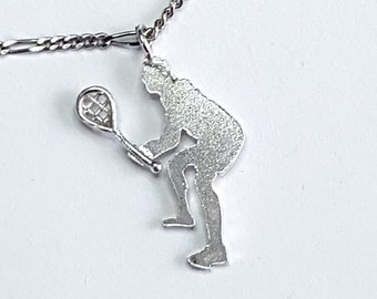 Sterling Silver Tennis player Charm Necklace, Silver Tennis Racket Pendant, Tennis Necklace, sports jewelry for men