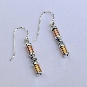 Rose gold filled, sterling silver and yellow gold filled earrings dangle, Dangle bar drop earrings