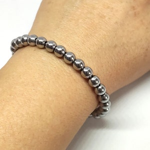 Hematite bracelet 6 MM beads, silver bracelet, handmade beaded jewelry, Hematite beads jewelry, silver hematite beads bracelet