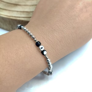 Black onyx bracelet silver beads, Black and Silver Beaded Bracelet, Black Onyx and Sterling Silver Bead Bracelet