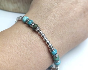 Turquoise bracelet with oxidized sterling silver bead bracelet, green Turquoise bracelet for women, turquoise bracelet, silver bracelet