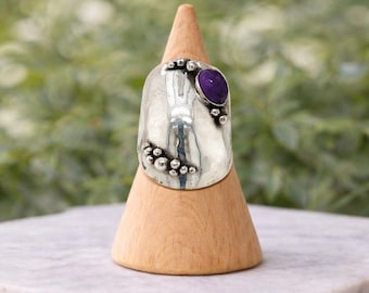 Handmade Sterling Silver Amethyst Ring, Bohemian Jewelry