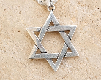 Collar de plata de ley para hombre con la estrella de David, colgante judío grande, hecho a mano en Israel.