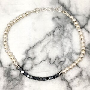 Sterling silver hematite bracelet, Hematite bracelet, silver bracelet, handmade beaded jewelry, minimalist bracelet, mens silver bracelet
