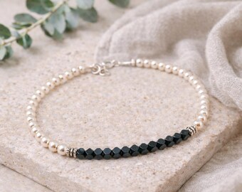 Minimalistisches Hämatit-Armband mit Sterlingsilber Unisex-Handgefertigter Perlenschmuck Geschenk für Männer und Frauen