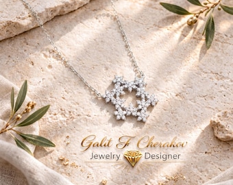 Jewish jewelry, Silver 925 With Zircons Star of David necklace, Jewish Star necklace, Israel necklace, Jewish Judaica,