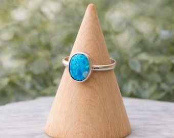 Blue Opal Sterling Silver Ring Handmade Dainty Gemstone Jewelry Minimalist Boho Ring for Women