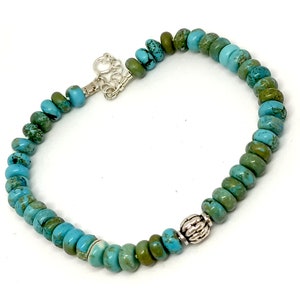 Pulseira de contas turquesa, conta de prata esterlina oxidada, pulseira turquesa masculina verde, joias de contas feitas à mão, pulseira de prata turquesa