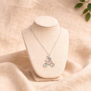 Sterling Silver Bicycle Necklace: Lapis Lazuli or Opal Gemstone Wheels