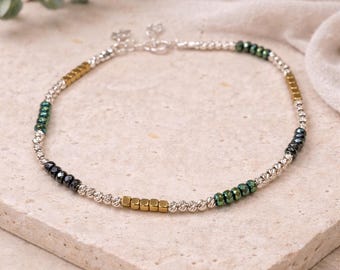 Hämatit-Heilarmband – 4 mm natürliche Edelsteinperlen aus Sterlingsilber, Chakra-Energie-Schmuck