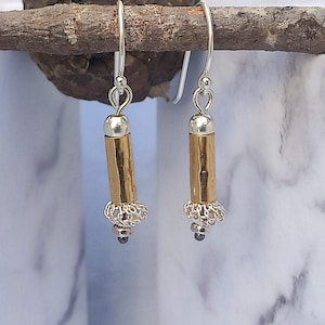 Dangle bar drop earrings, yellow 14K Gold filled earrings dangle, silver earrings, beaded earrings