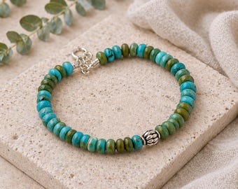 Turquoise bead Gemstone Bracelet with Sterling Silver Beads - unisex bracelet for men and women silver