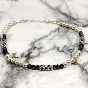 Bracciale con perline in ematite e argento sterling, bracciale con pietra preziosa in ematite naturale e perline in argento, grazioso bracciale in ematite e argento