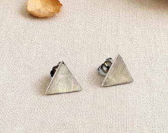 white gold 14K Triangle stud Earrings, Handmade Geometric Gold Minimalist Earrings
