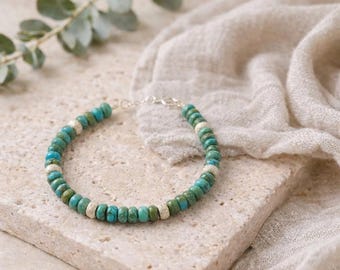 Pulseira com contas de pedra turquesa e detalhes em prata esterlina Joias boémias com pedras naturais Acessórios boho