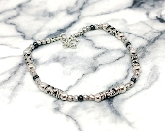 Handmade Hematite and Sterling Silver Beaded Bracelet
