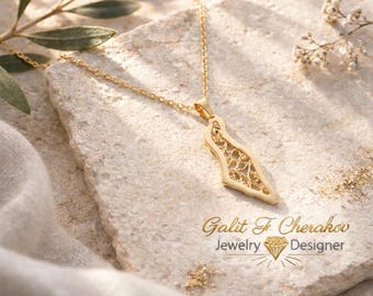 Handcraft Israel Map 14K gold Pendant Israel map necklace, Israel necklace, Israel Pendant Jewish jewelry