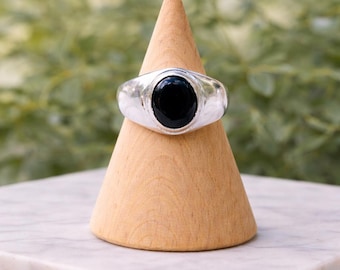 Black Onyx 925 Sterling Silver Signet Ring, Unisex