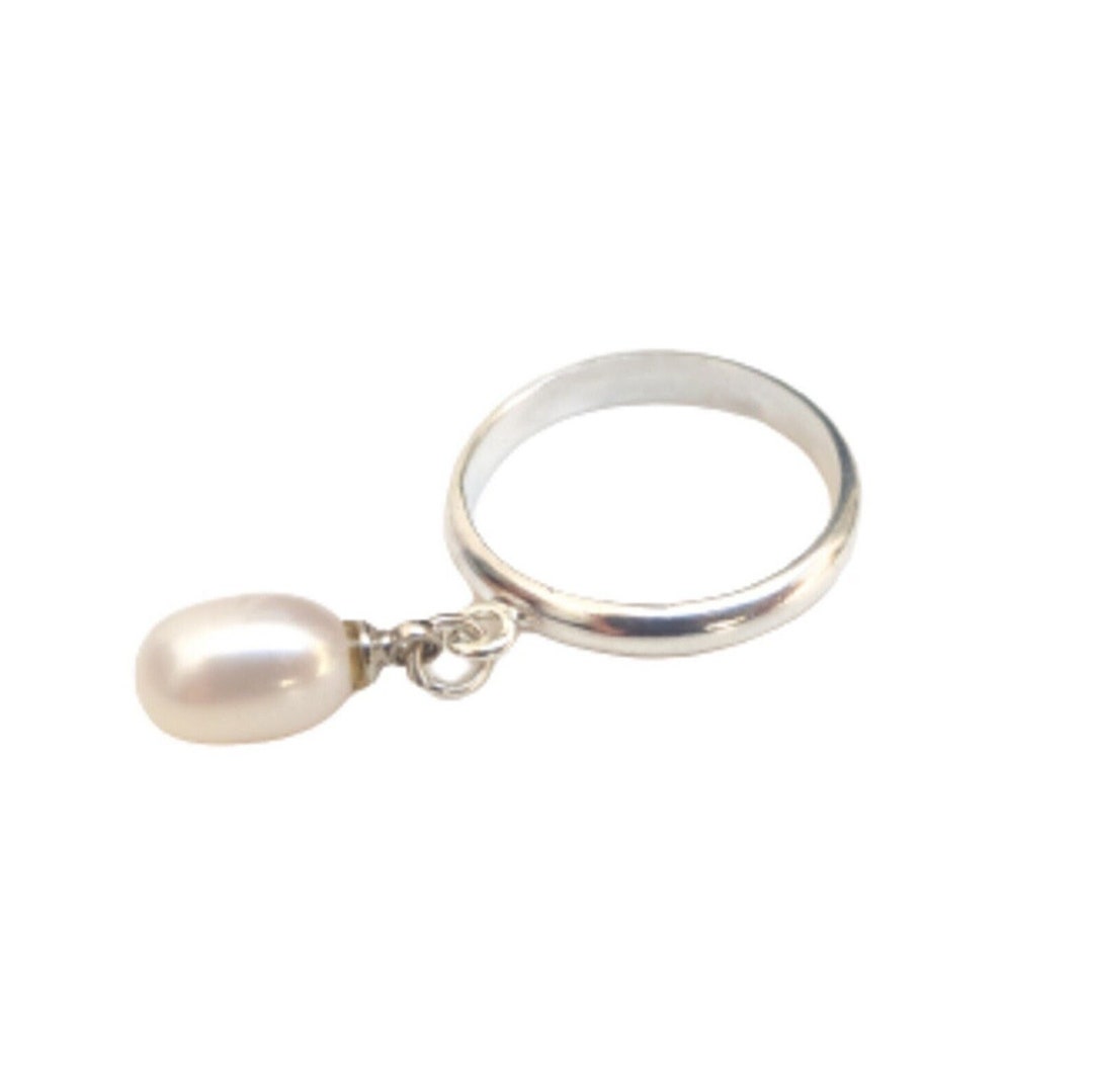 Dangle Rings Silver Pearl Dangle Sterling Silver Ring, Minimalist Charm Ring - Etsy