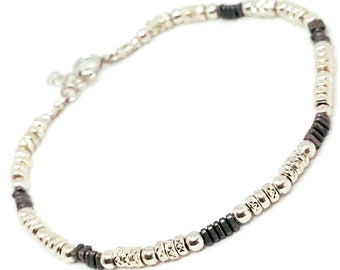 Hematite Cube and Sterling Silver Beaded Bracelet