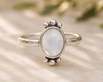 Mother Of Pearl Silver Ring, Delicate Oval Stone Handmade Sterling Silver Jewelry